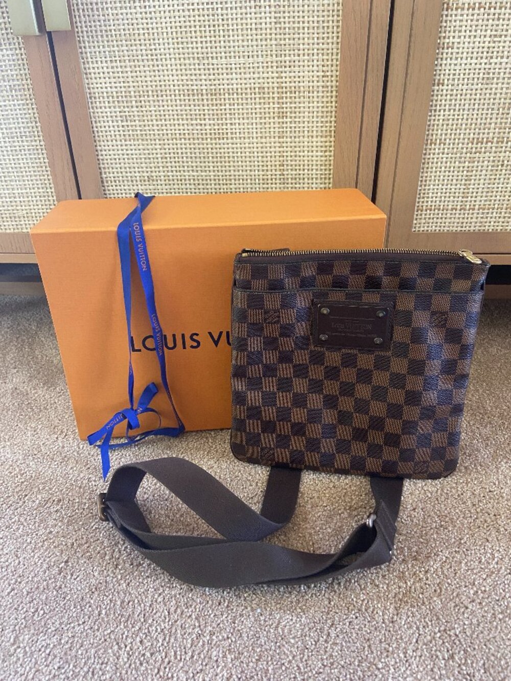 Louis Vuitton Damier Ebene Brown Pochette Plat Brooklyn Shoulder Bag